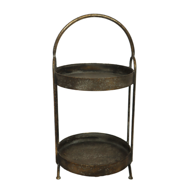 Etagiere metal Ø23x48cm - Antique gold+black