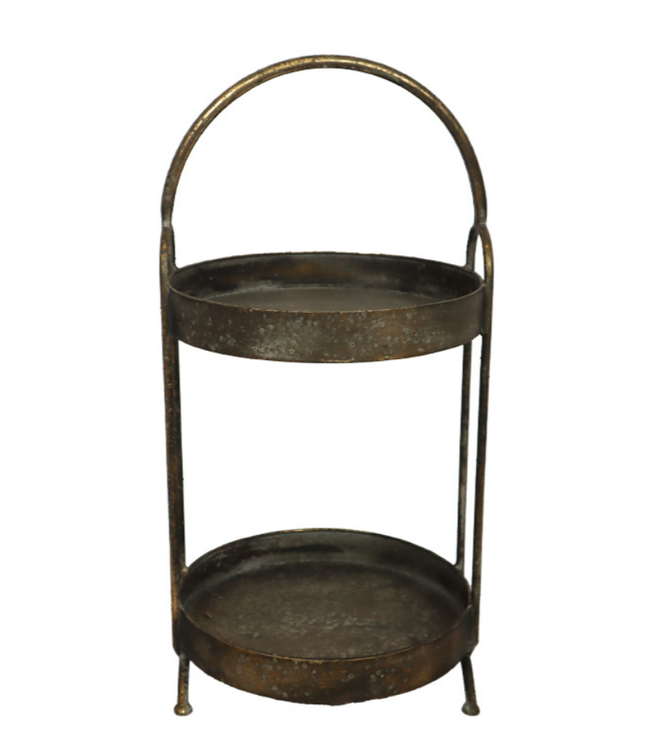 ## Etagiere metal Ø23x48cm - Antique gold+black