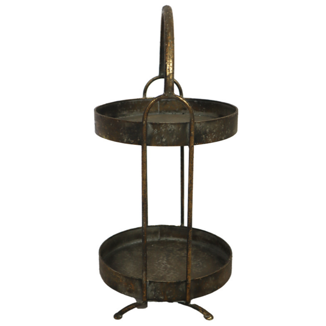 Etagiere metal Ø23x48cm - Antique gold+black