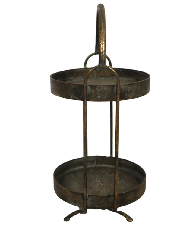 ## Etagiere metal Ø23x48cm - Antique gold+black