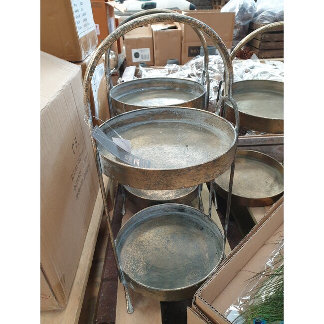 Etagiere metal Ø23x48cm - Antique gold+black