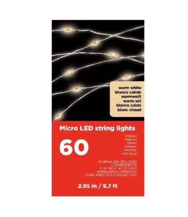 \\  Q971 - micro led - zilverdraad 295cm - 60 lampjes warm wit - op batterij