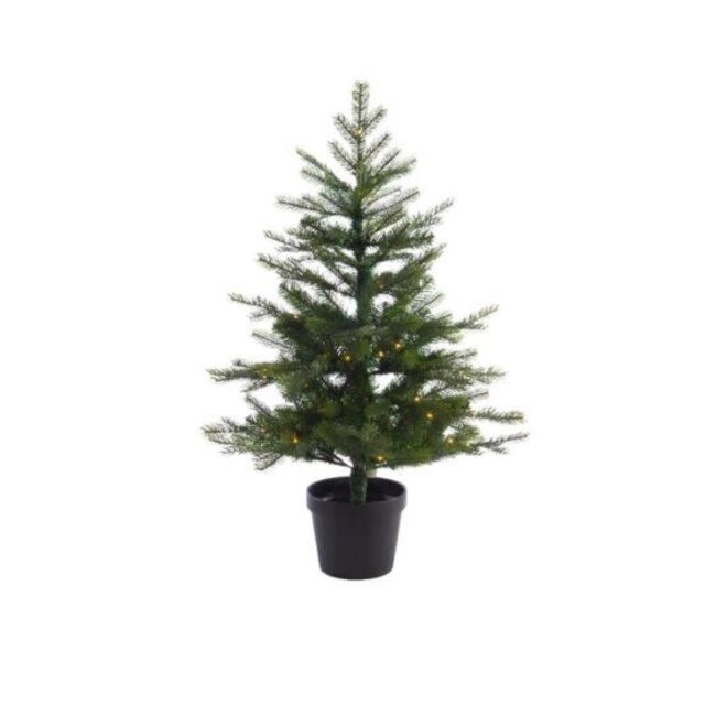 Kleine kunst kerstboom 90 cm in pot met verlichting (80 lampen) buiten