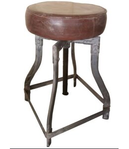 C065 - Iron stool leather seat - 30 cm x 50 cm (70cm uitgedraaid)