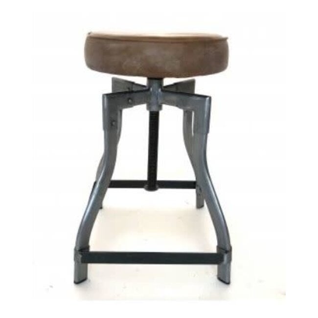 C065 - Iron stool leather seat - 30 cm x 50 cm (70cm uitgedraaid)