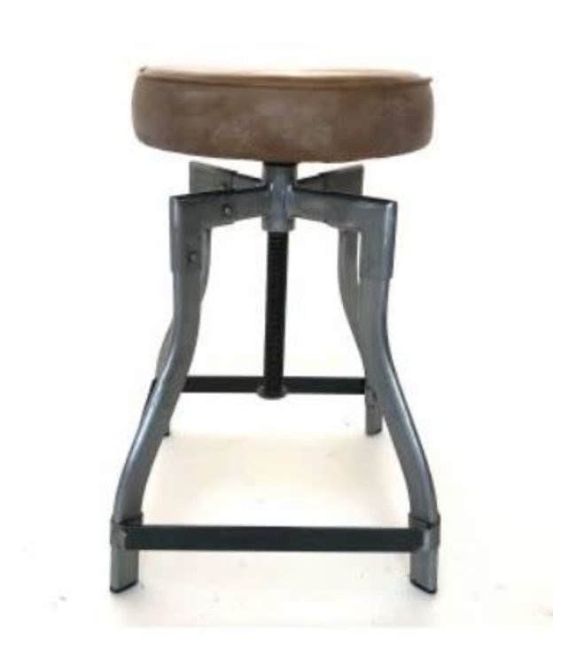 C065 - Iron stool leather seat - 30 cm x 50 cm (70cm uitgedraaid)