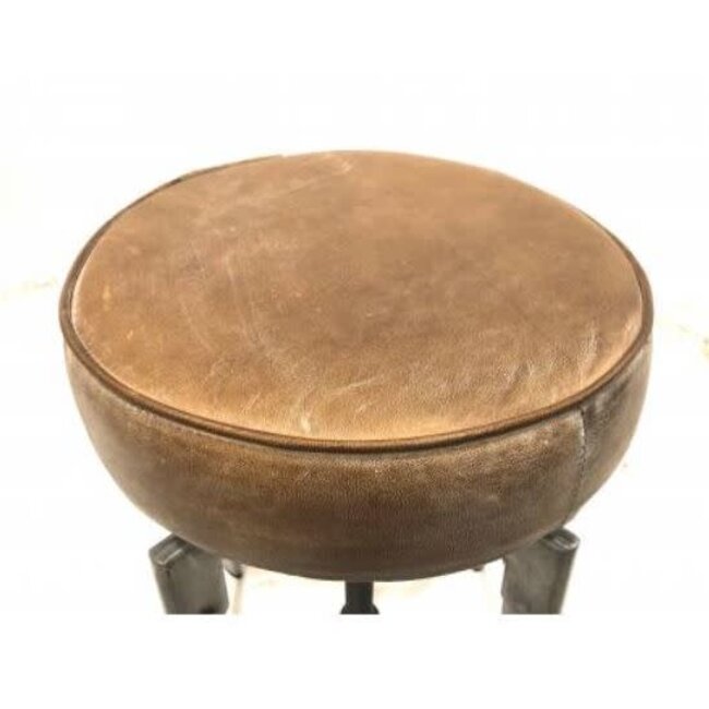 C065 - Iron stool leather seat - 30 cm x 50 cm (70cm uitgedraaid)