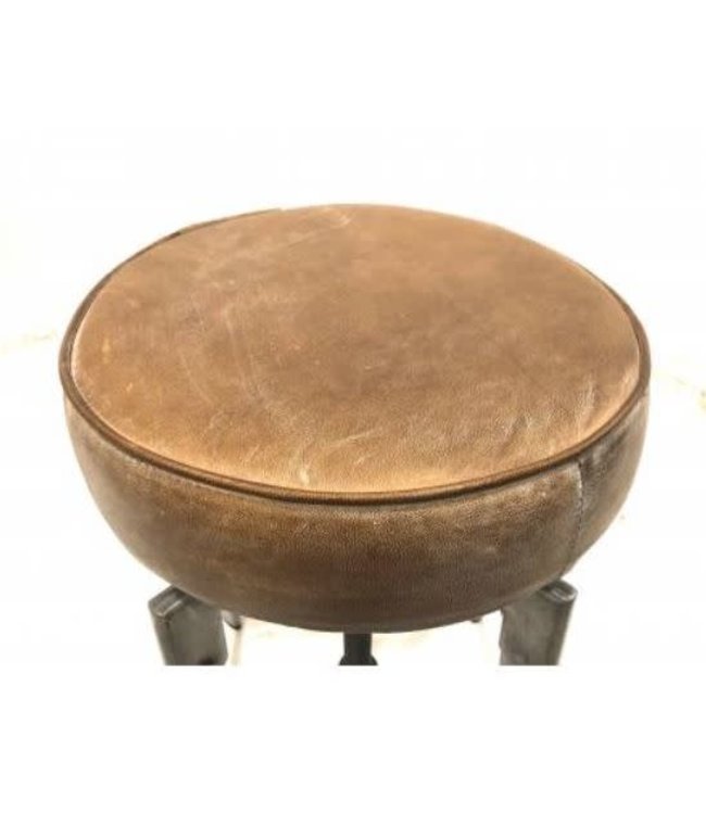 C065 - Iron stool leather seat - 30 cm x 50 cm (70cm uitgedraaid)