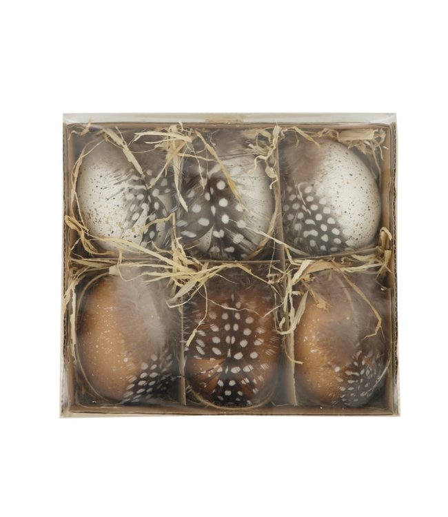 Egg nature with hanger 15x15x5cm 6pc - Natural/White