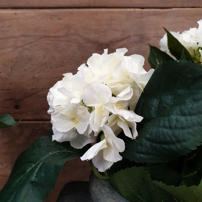 Hortensia (kunst) Wit in binnenPot Stan Grijs d13,5cm - h40xd35c - per stuk - excl brynx vaas