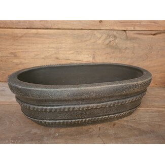 ## wordt niet verzonden - Ovale aardewerkschaal - Black and sand - 40 x 24 x 11 cm