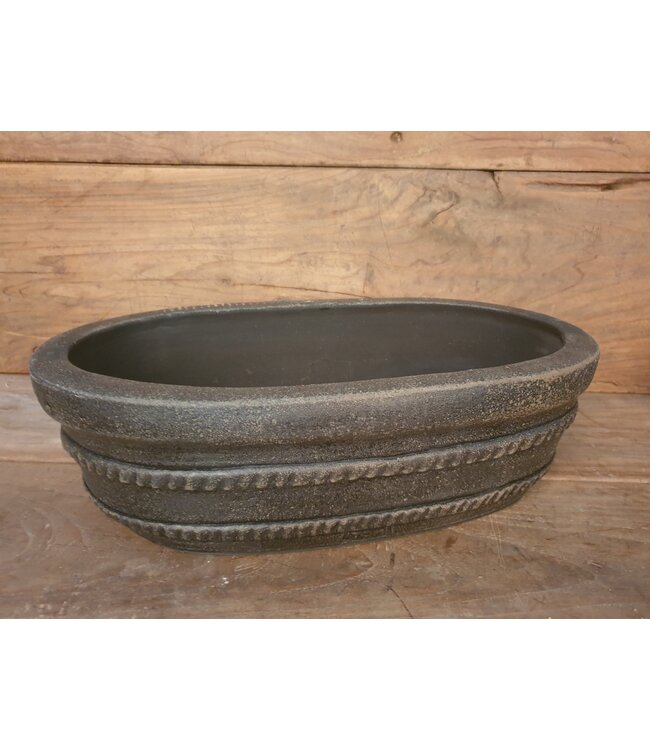 ## wordt niet verzonden - Ovale aardewerkschaal - Black and sand - 40 x 24 x 11 cm