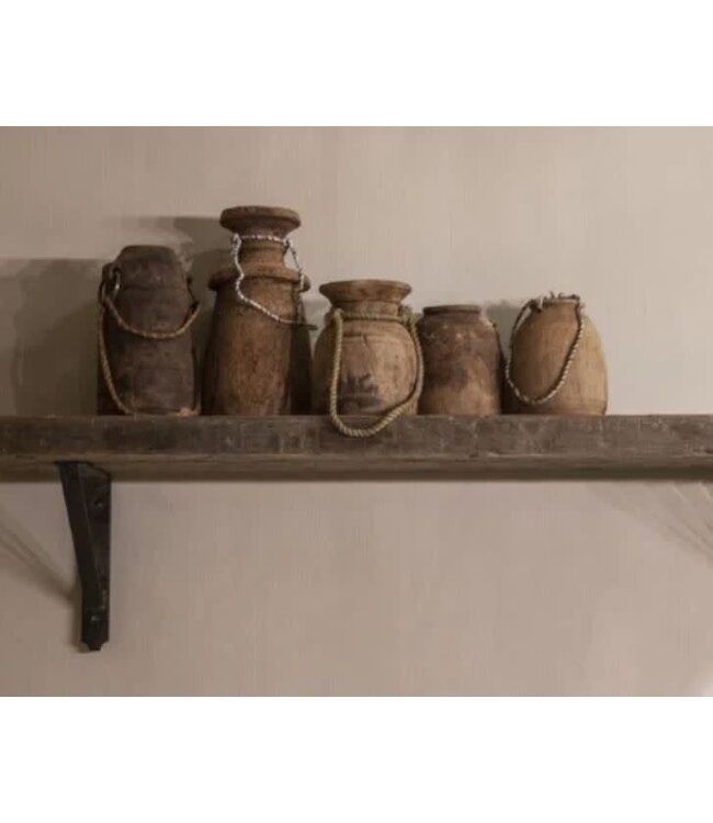 B291 - Robuuste wandplank oud hout incl. 2 smeedijzeren planksteunen - 100 x 20 x 5 cm - worden niet verzonden/alleen ophalen