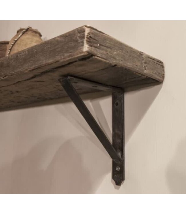 B291 - Robuuste wandplank oud hout incl. 2 smeedijzeren planksteunen - 100 x 20 x 5 cm - worden niet verzonden/alleen ophalen