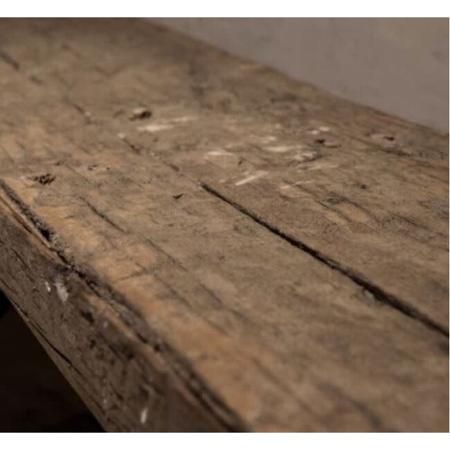 B291 - Robuuste wandplank oud hout incl. 2 smeedijzeren planksteunen - 100 x 20 x 5 cm - worden niet verzonden/alleen ophalen