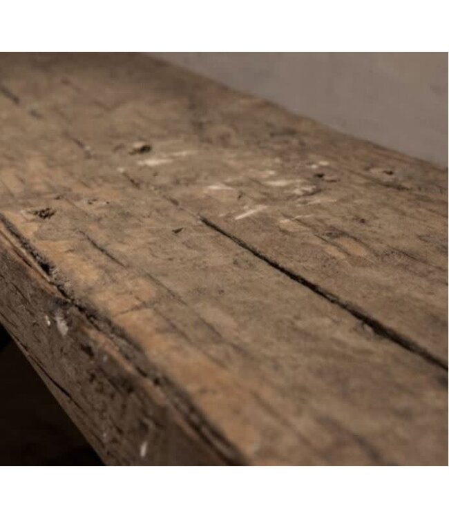 B291 - Robuuste wandplank oud hout incl. 2 smeedijzeren planksteunen - 100 x 20 x 5 cm - worden niet verzonden/alleen ophalen