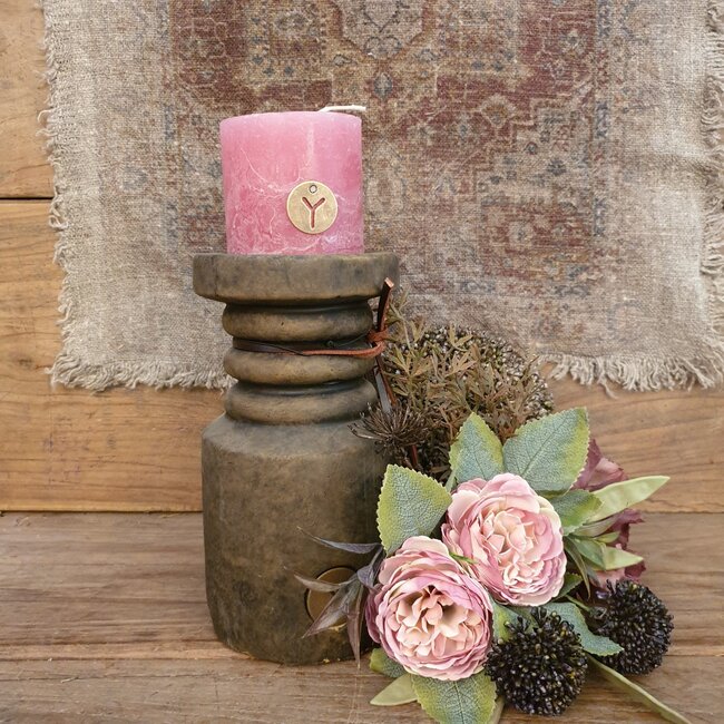RUSTIC CANDLE OLD PINK D.7 H.7
