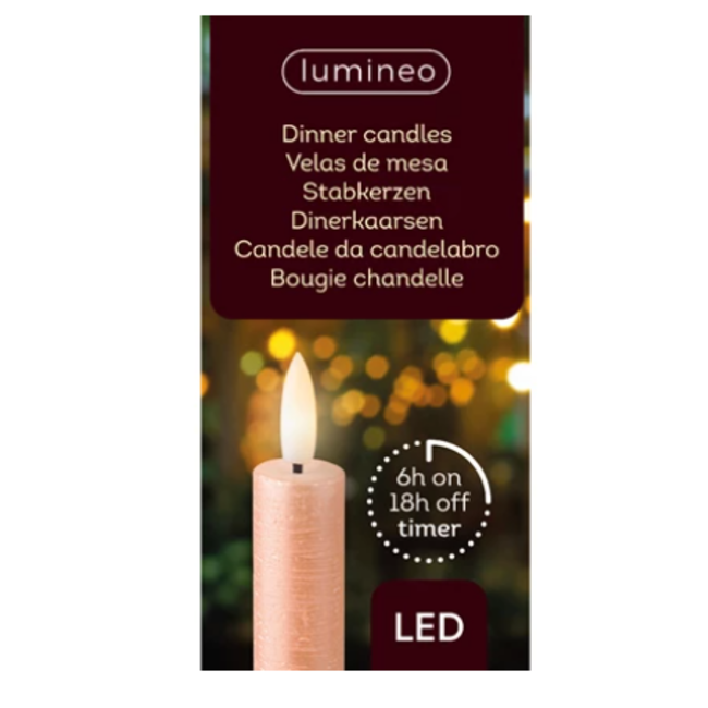 Lumineo LED dinerkaars wax steady binnen - lichtroze - set van 2 - 6uurs timer