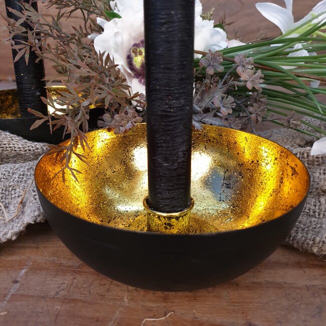 # Kaarsenstandaard zwart met goud - 12,5x12,5x5cm
