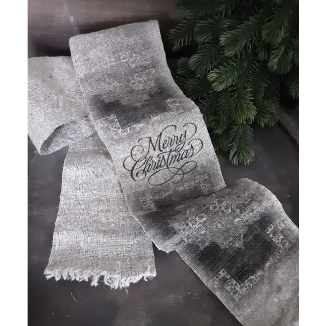 Shabby doek kerstlint "Merry Christmas" 10 x 100 cm zwart