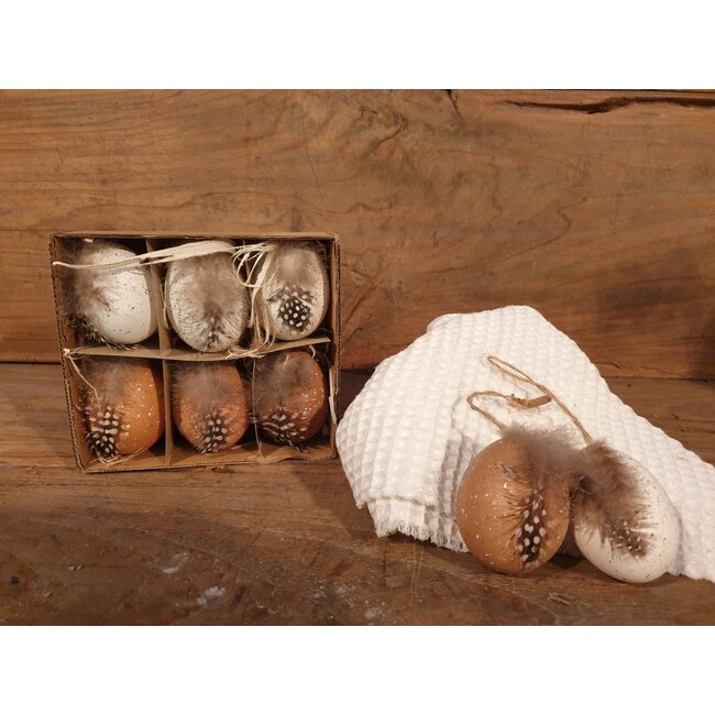 Egg nature with hanger 15x15x5cm 6pc - Natural/White