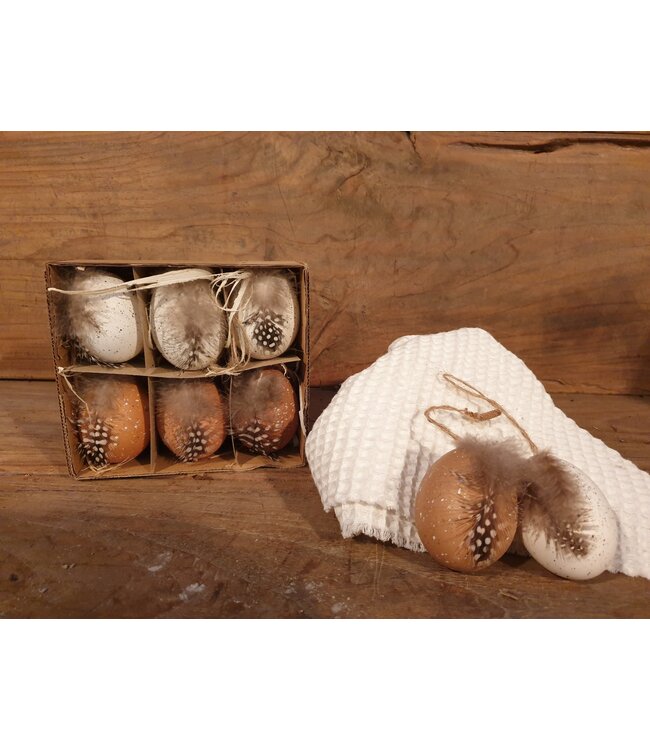 Egg nature with hanger 15x15x5cm 6pc - Natural/White