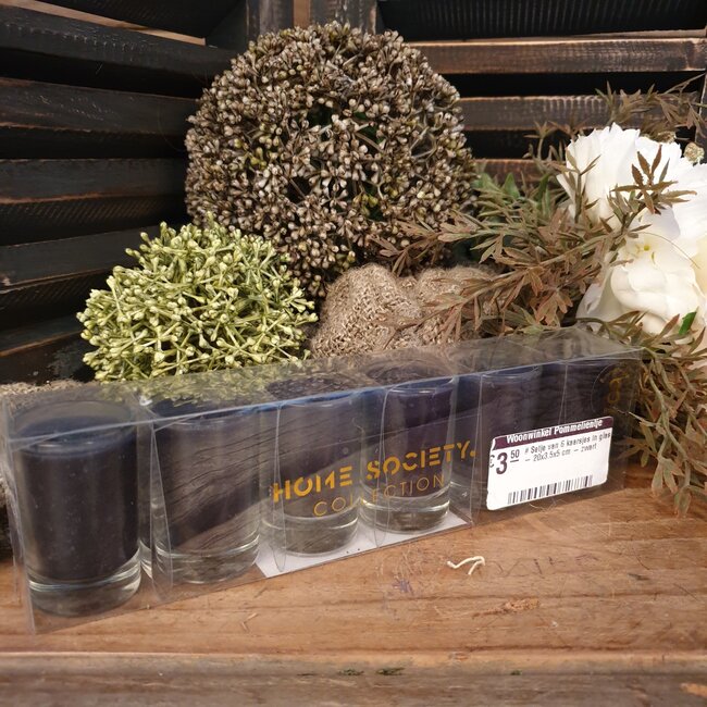 # Setje van 6 kaarsjes in glas - 20x3.5x5 cm - zwart