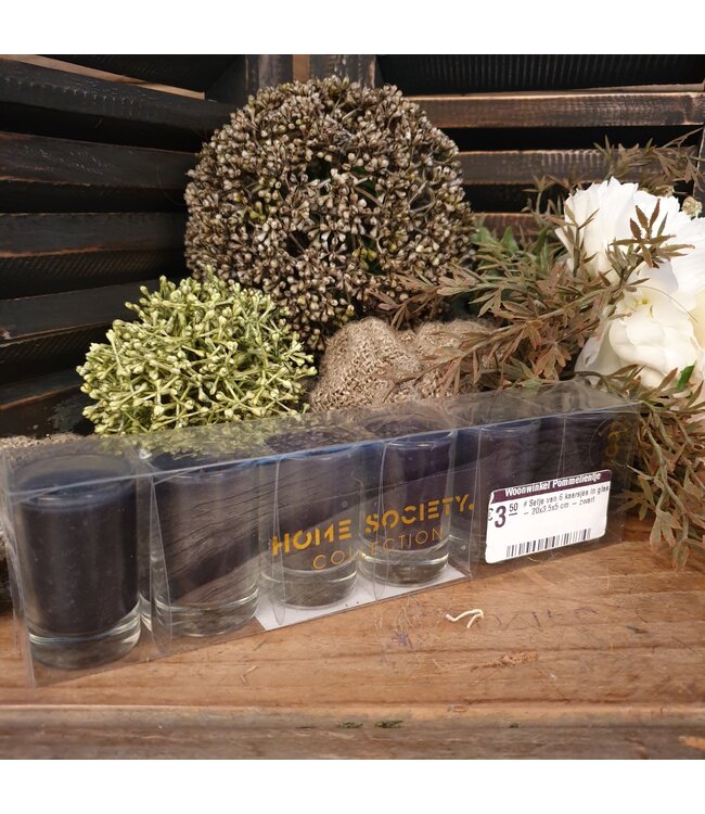 Setje van 6 kaarsjes in glas - 20x3.5x5 cm - zwart