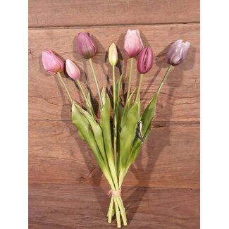 Roze/paarse tulpen boeket, 7 stelen 45 cm