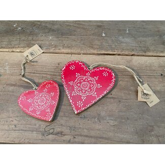 Hanger heart mango wood 14x14x1cm A/3 - Red - hart - hout - per stuk