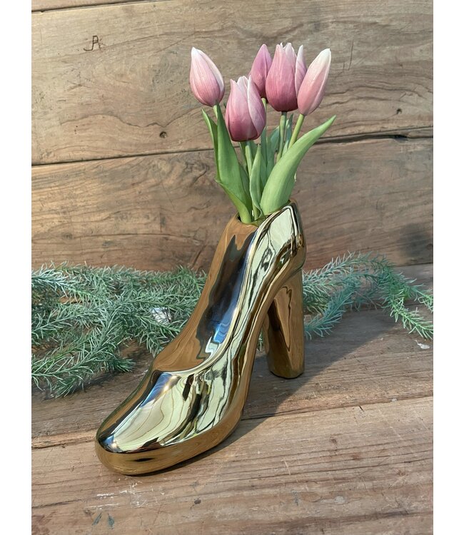 ### wordt niet verzonden - Planter Shoe Fine Earthenware Gold 21x9x17cm