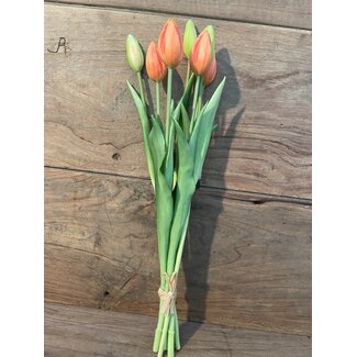 Oranje/rode tulpen boeket, 7 stelen 45 cm
