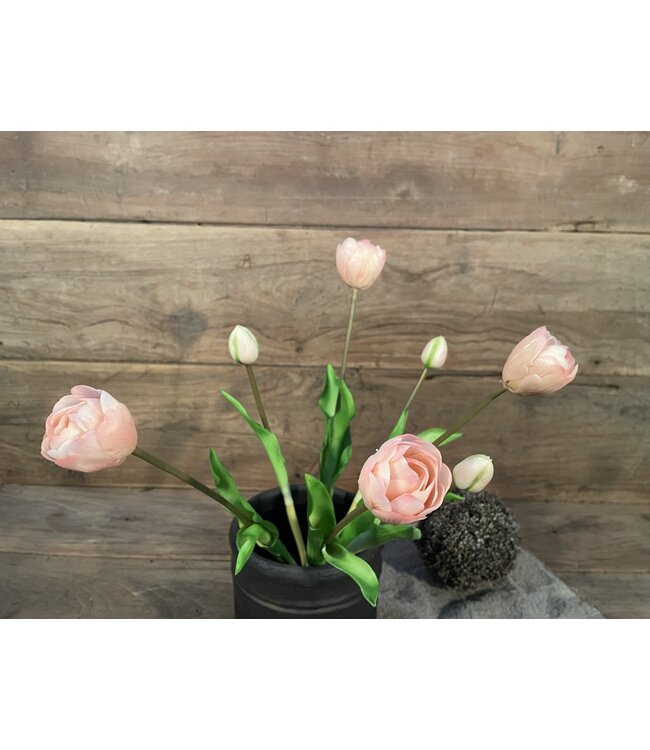 Real Touch Tulip Dubble Bundle x7 L44cm Light Pink - tulpen