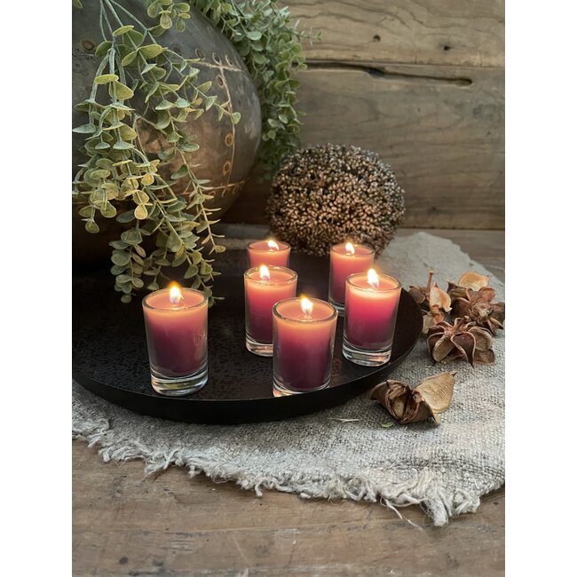 # Setje van 6 kaarsjes in glas 20 x 3.5x5 - paars