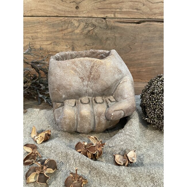 ## wordt niet verzonden - Planter Hand Concrete Gold 18.5x17x16.5cm