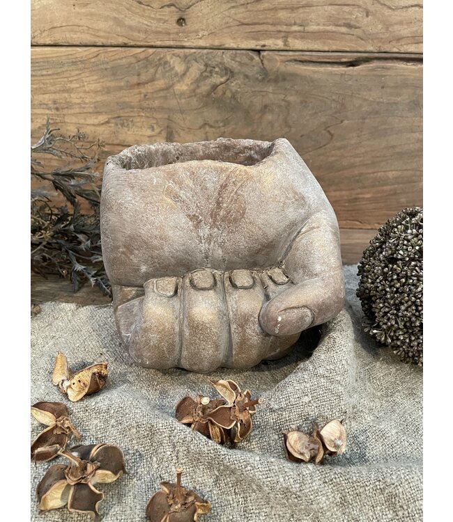 ### wordt niet verzonden - Planter Hand Concrete Gold 18.5x17x16.5cm