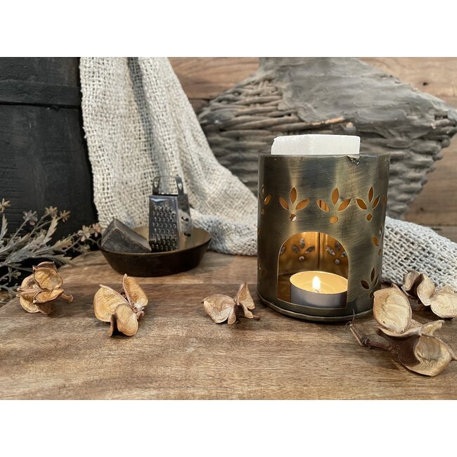 Geurbrander round flower goud - 8,5x8,5x9,5cm