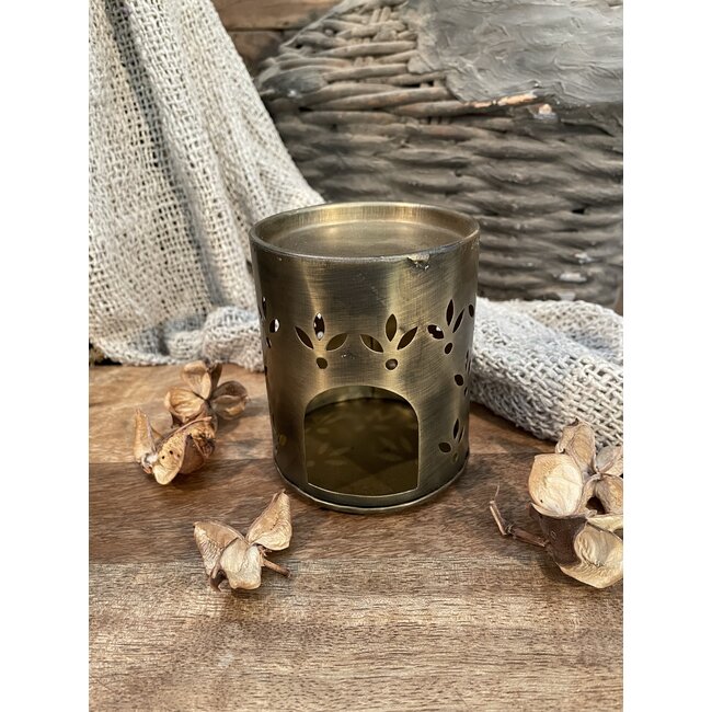 Geurbrander round flower goud - 8,5x8,5x9,5cm