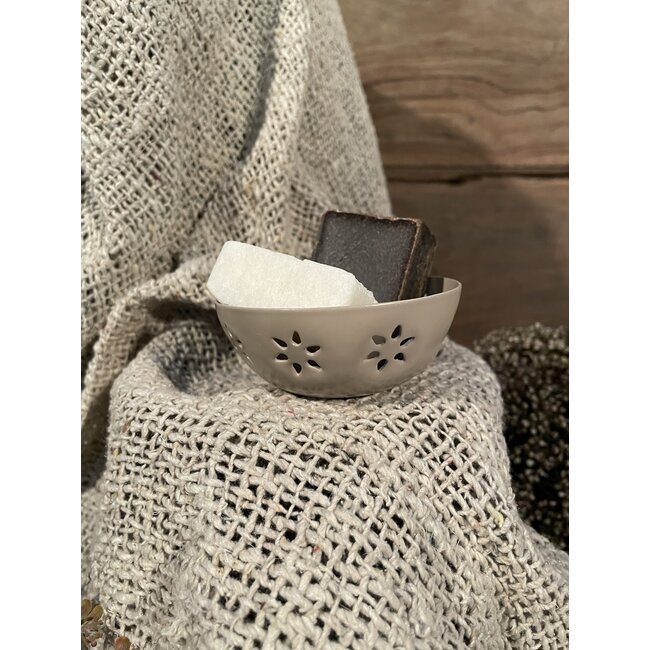 Schaaltje bloemen sand - 7,5x3,5x7,5cm