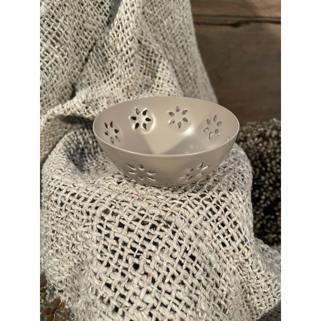 Schaaltje bloemen sand - 7,5x3,5x7,5cm