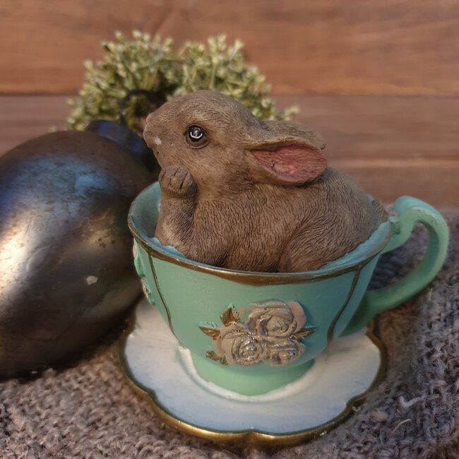 DECORATIE BEELD KONIJN 8*7*7 CM GROEN POLYRESIN DECORATIEF FIGUUR DECORATIEVE ACCESSOIRES