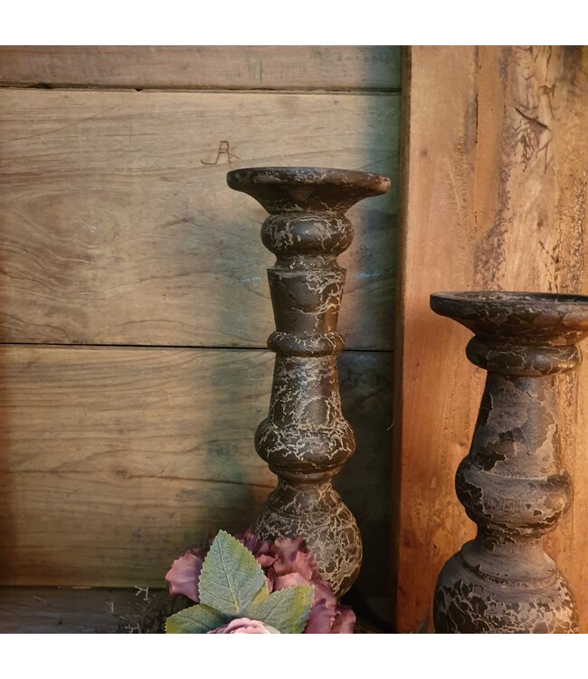 ### wordt niet verzonden - Kandelaar - hout - grey finish - large - per stuk - 14,5 x 14,5 x 39 cm