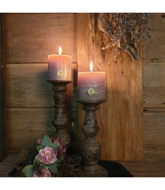 ### wordt niet verzonden - Kandelaar - hout - grey finish - large - per stuk - 14,5 x 14,5 x 39 cm