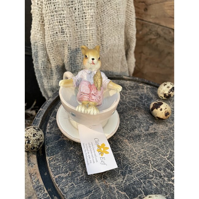 BEELD KONIJN 10X8X8 CM BRUIN ROZE POLYRESIN WOONACCESSOIRES