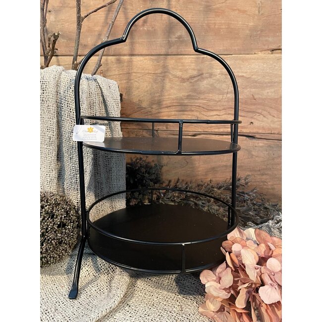ETAGÈRE 2 LAAGS Ø 30X45 CM ZWART IJZER SERVEERSCHAAL