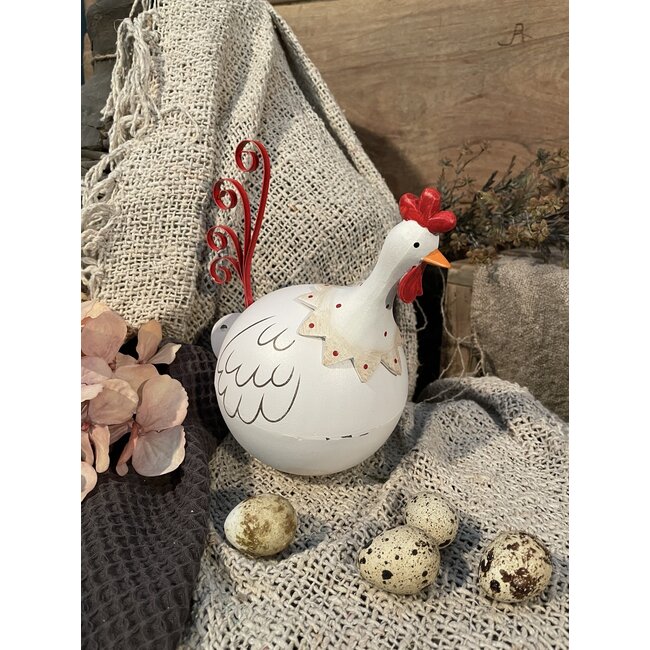 Metalen kip -  wit rood -  19x16x11cm - per stuk