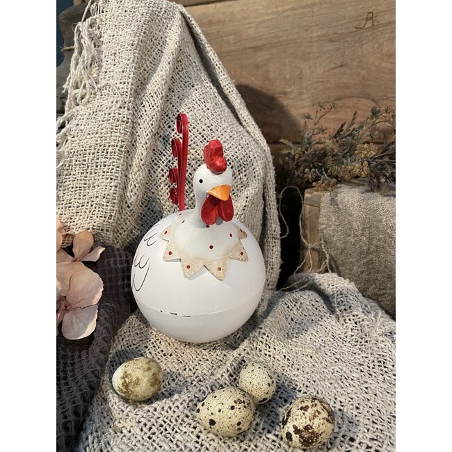 Metalen kip -  wit rood -  19x16x11cm - per stuk
