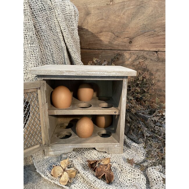 EIERKASTJE 19X14X19 CM BRUIN HOUT HART EIERHOUDER