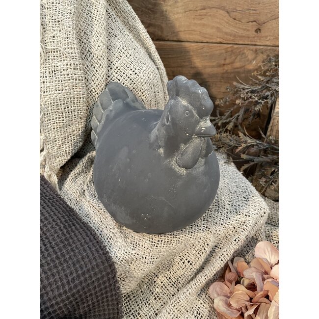 Grijze kip/haan - beton - 20 x 20 x 20 cm