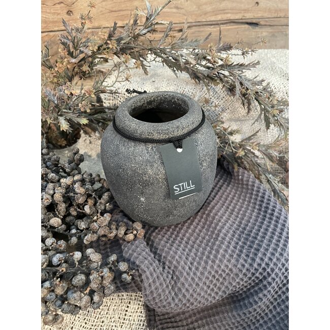 Still # 3956 - Donkergrijze vaas - aardewerk - 12 x 12 cm - serie "Grey"